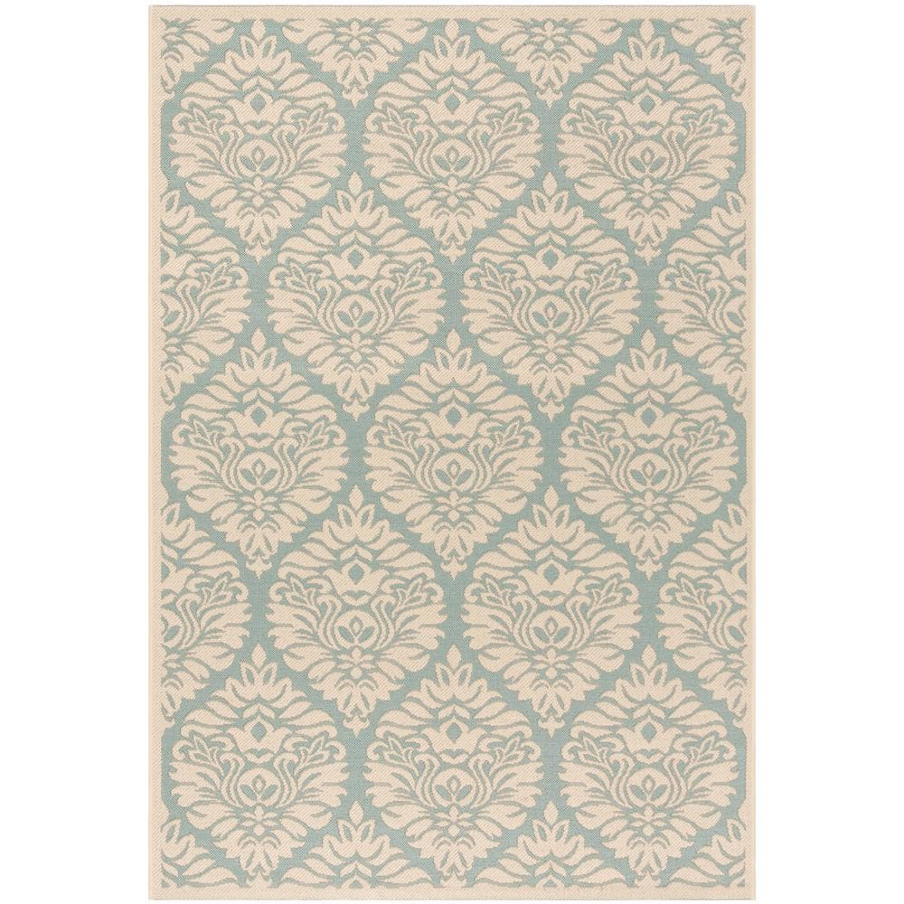 Aqua and Cream Rectangular Non-slip Synthetic Rug, 26" x 4"