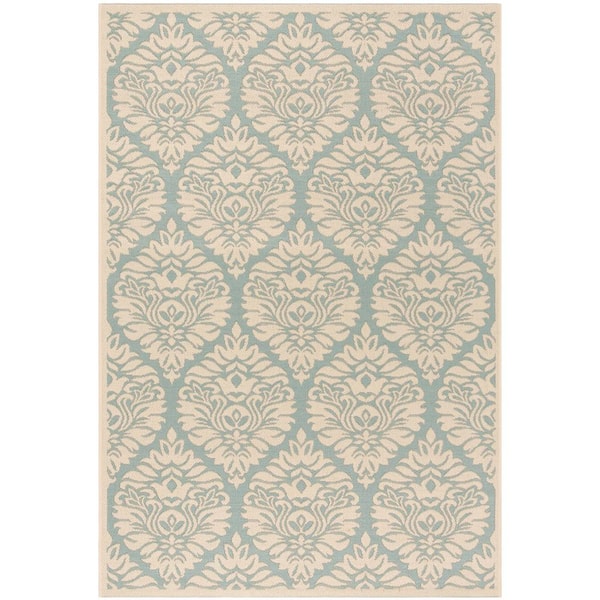 SAFAVIEH Beach House Aqua/Cream Doormat 2 ft. x 4 ft. Floral Damask Indoor/Outdoor Area Rug