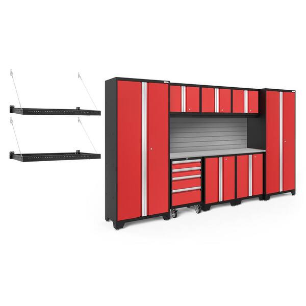 NewAge Products Bold Series 132 in. W x 76.75 in. H x 18 in. D 24-Gauge Steel Garage Cabinet Set in Red (9-Piece)