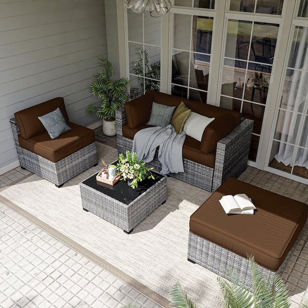 25.6 in. x 25.6 in. x 4 in. (9-Piece) Deep Seating Outdoor Sectional Replacement Cushion Chocolate