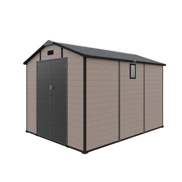 8 ft. W x 10 ft. D Champagne Plastic Outdoor Lockable Storage Shed, Resin Tool Shed with Windows and Floor (80 sq. ft.)