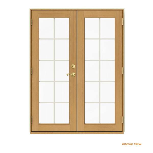 JELD-WEN 60 in. x 80 in. W-2500 Vanilla Clad Wood Right-Hand 10 Lite French Patio Door w/Stained Interior