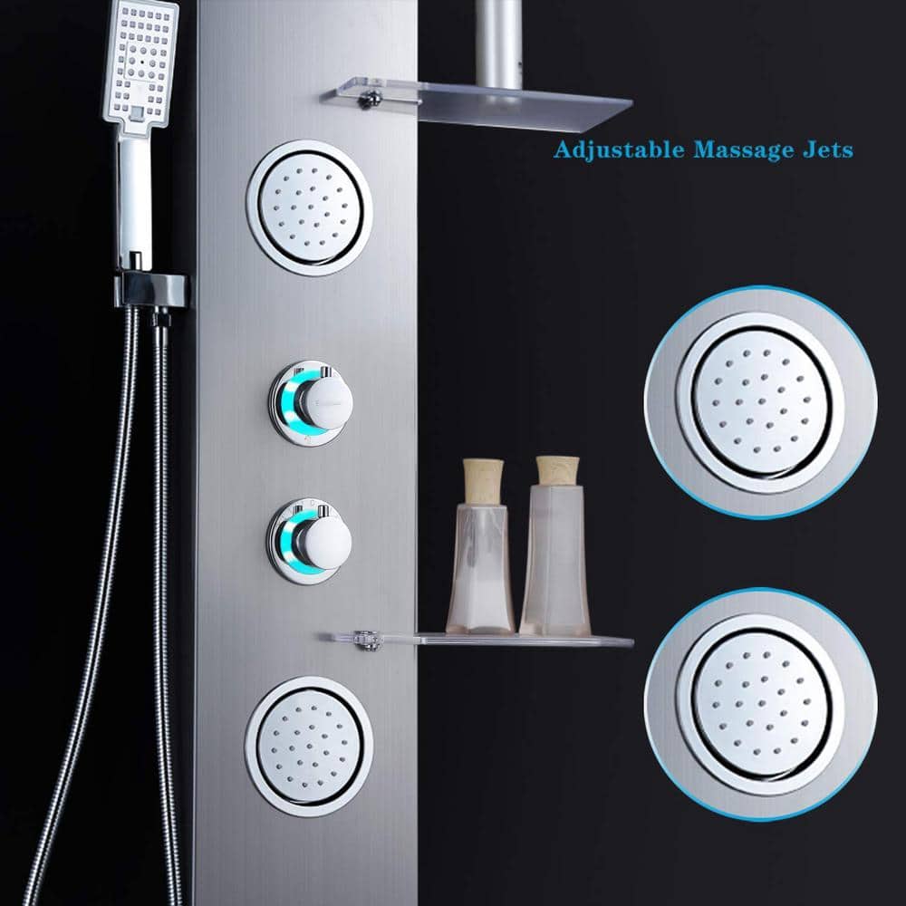 Brushed Nickel LED Rainfall and Mist Shower Panel System