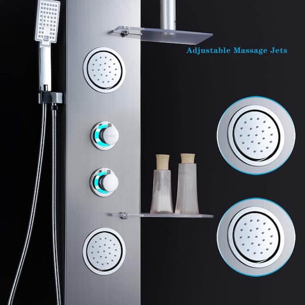 LED Rain Waterfall Shower Panel Tower Massage Jets Hand Shower Tub System Spray 