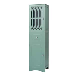 16.5 in. W x 14.2 in. D x 63.8 in. H Green Wood Freestanding Tall Bathroom Storage Linen Cabinet with Drawer and Doors