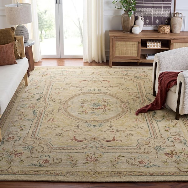 Bergama 10 ft. x 14 ft. Light Gold/Beige Ornate Floral Area Rug