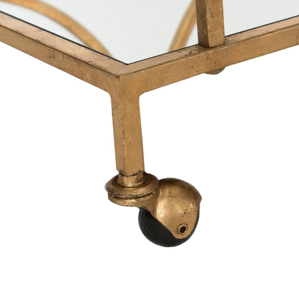 Transitional Gold 2-Tier Mirrored Bar Cart with Storage