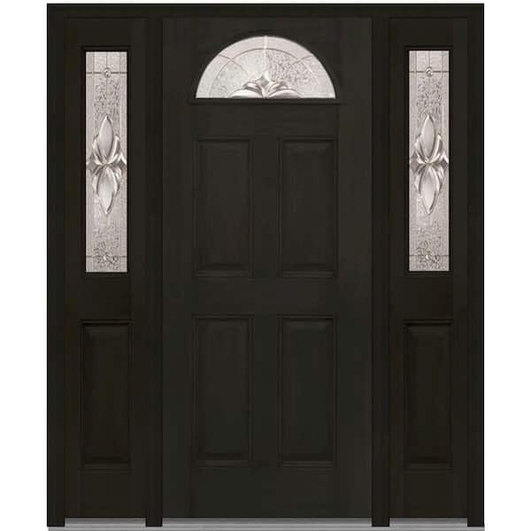 MMI Door 64 in. x 80 in. Heirloom Master Left-Hand 1/4-Lite Decorative Fiberglass Mahogany Prehung Front Door with Sidelites