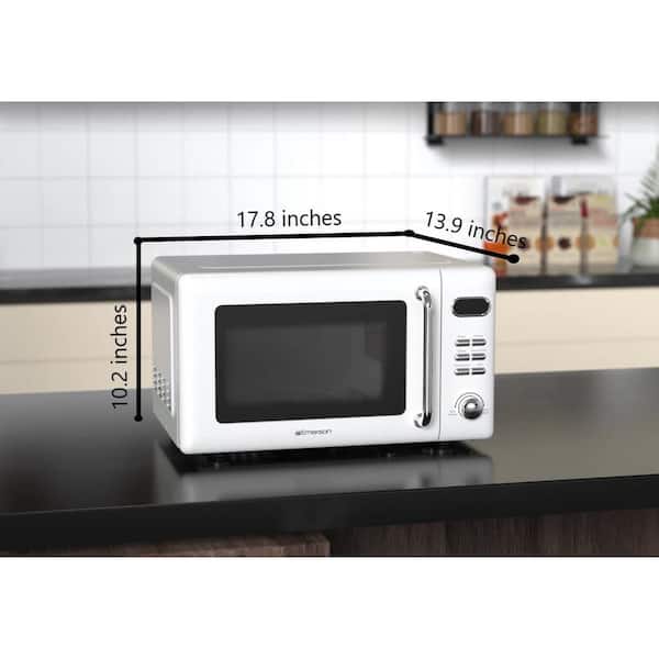 Retro Microwave Oven, SIMOE Small Countertop Microwave 0.7 cu. ft. 700W  with 8 Preset Cooking Options (White)