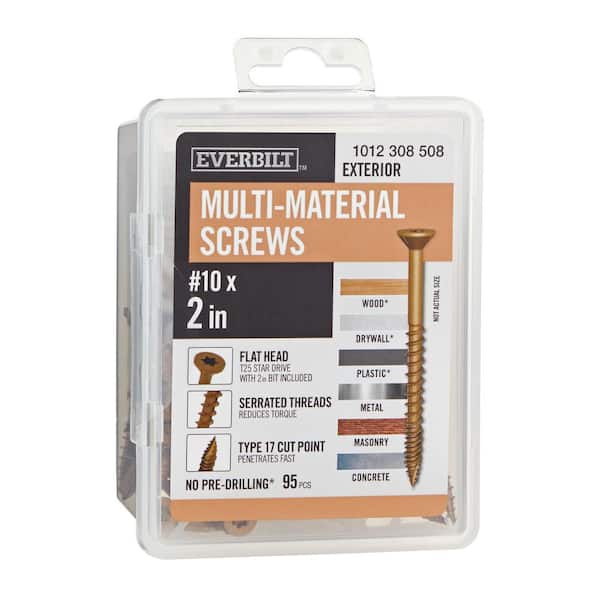 10 x 2 in. Brown 6-Lobe Torx Drive Exterior Flat Head Multi-Material Screw 1 lb.-Box (95-piece)