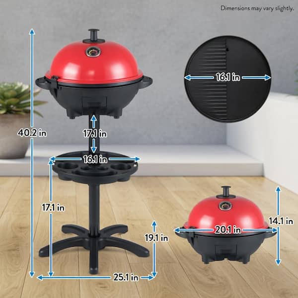 1200W Electric BBQ Grill Dual-Zone, Non-Stick Ceramic Plates, 356°F–518°F Removable Stand, Red/Black WQ54514-HD