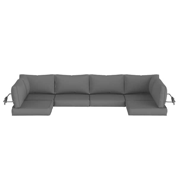 Outdoor Gray Cushion Set Seat and Back Cushions (Set of 6 Cushions, 6 Backrests, 2 Corner Cushions)-Cushion Set Only