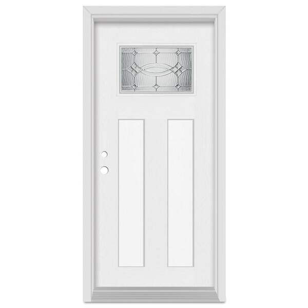 Stanley Doors 33.375 in. x 83 in. Diamanti Classic Right-Hand Finished Fiberglass Mahogany Woodgrain Prehung Front Door Brickmould