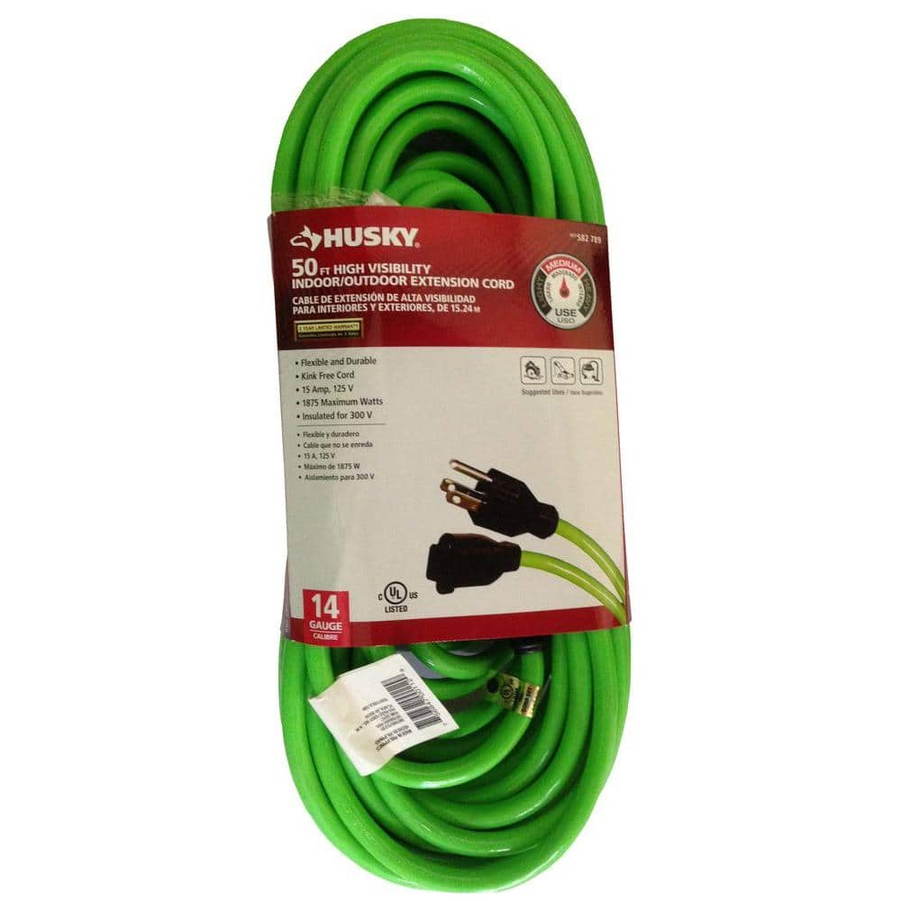 Husky 50 ft. 14/3 High-Visibility Medium-Duty Indoor/Outdoor Extension Cord  HD#582-789 - The Home Depot