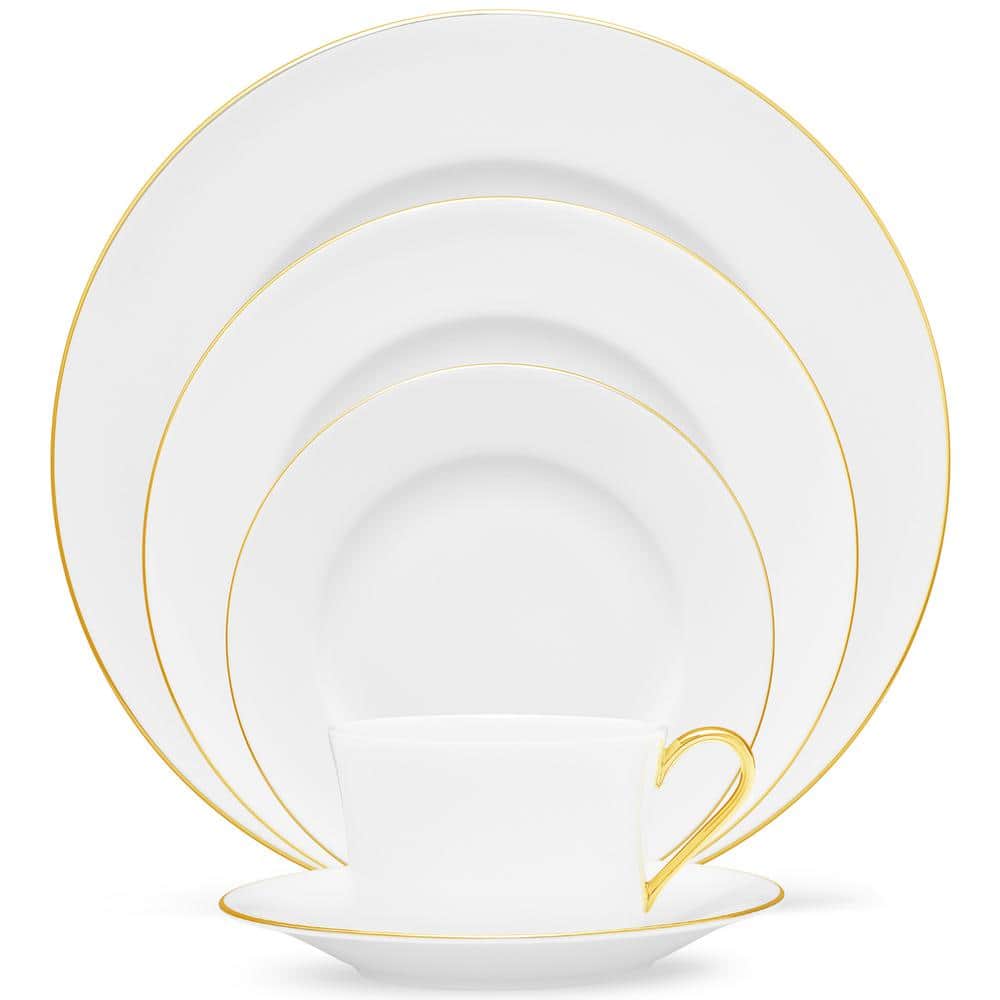 White Bone China Teacups with Gold Trim, Set of Four