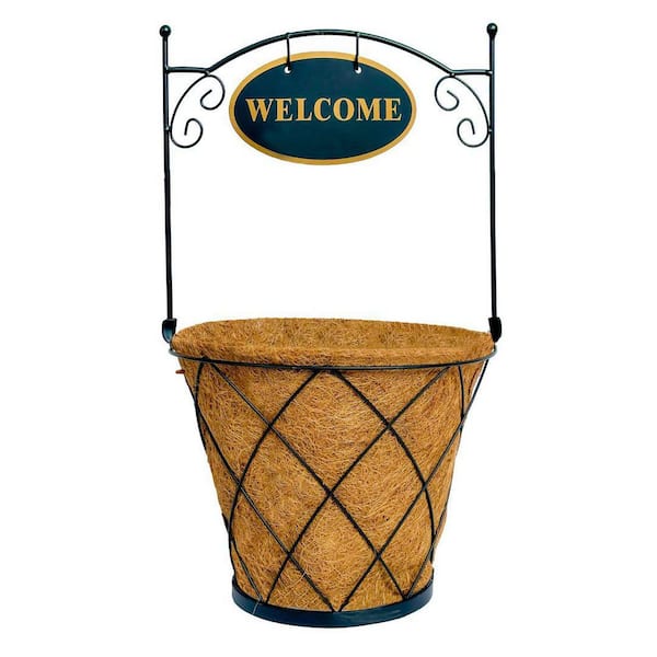 14 in. Plant Fiber Lattice Welcome Planter with AquaSav Coco Liner