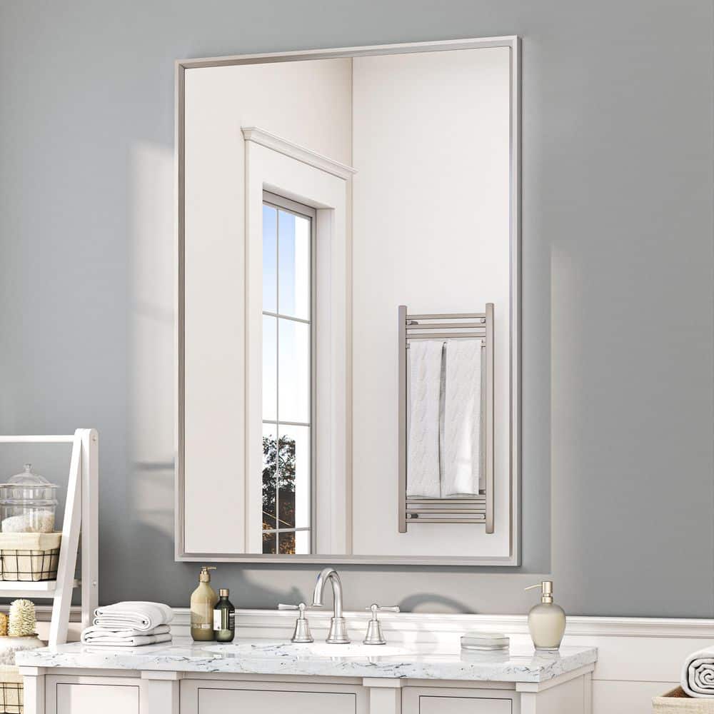 36 in. W x 28 in. H Rectangular Framed Wall Bathroom Vanity Mirror in Brushed Nickel price history on PriceWatchPro