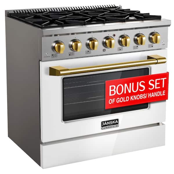 Professional 36 in. Freestanding Dual Fuel Range, 6-Burners, 5.2 cu. ft. Electric Oven, Griddle in Lustrous White