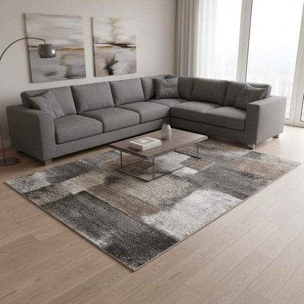 8' X 11' Gray Brown And Ivory Abstract Area Rug