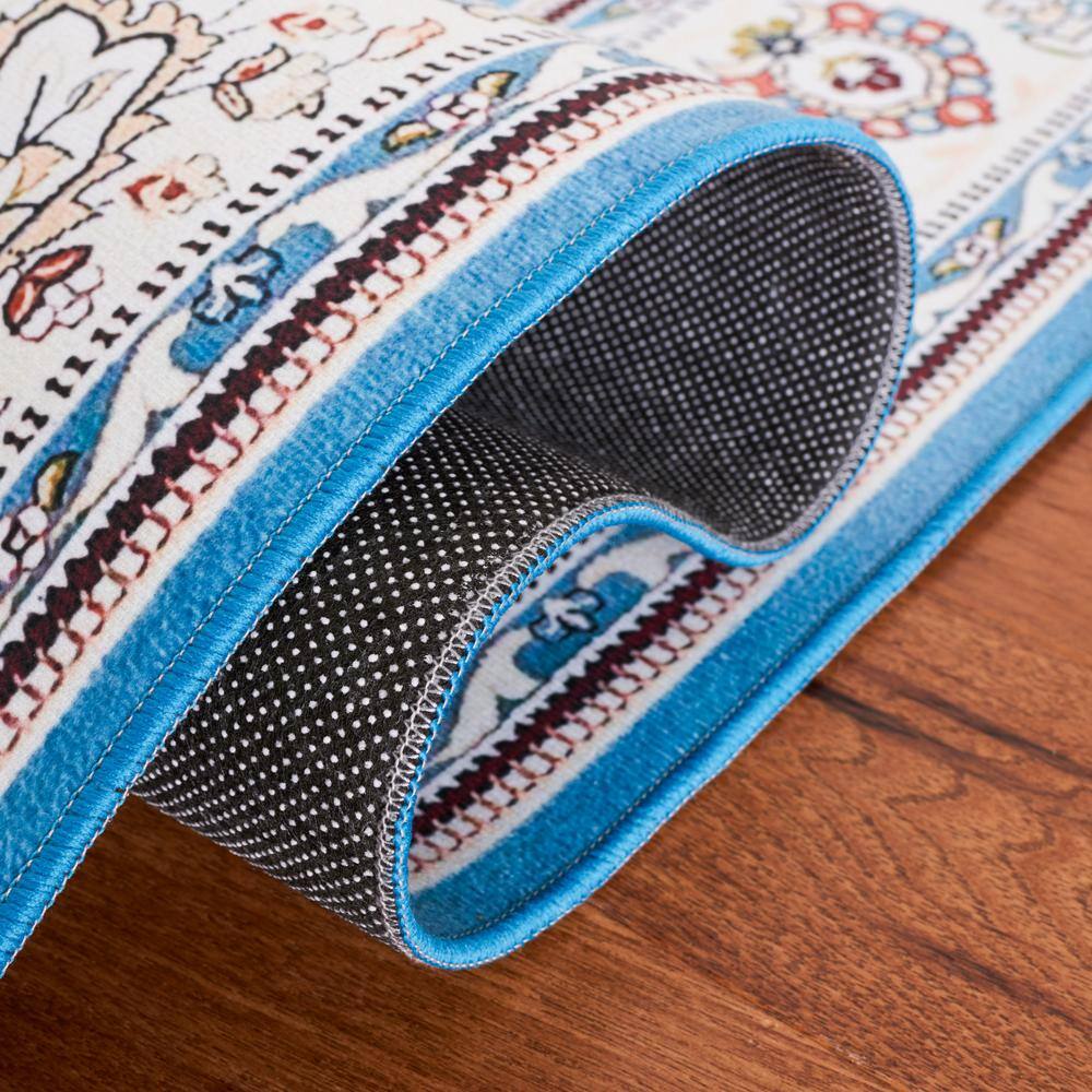 Tucson 72" Square Turquoise & Beige Easy-Care Synthetic Area Rug