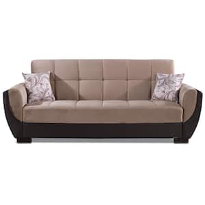 Ottomanson Basics Collection Beige/Brown Convertible L-Shaped Sofa Bed ...