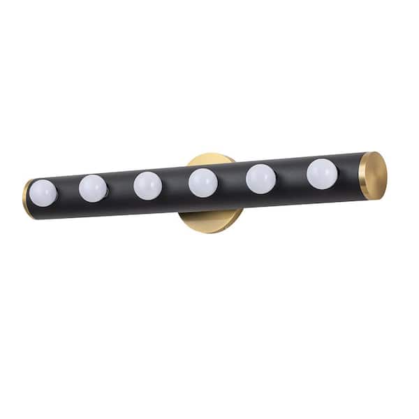 EDISLIVE Rhea 23 in. 6Light Cylindric Bathroom Vanity Light Black and Gold Bath Bar