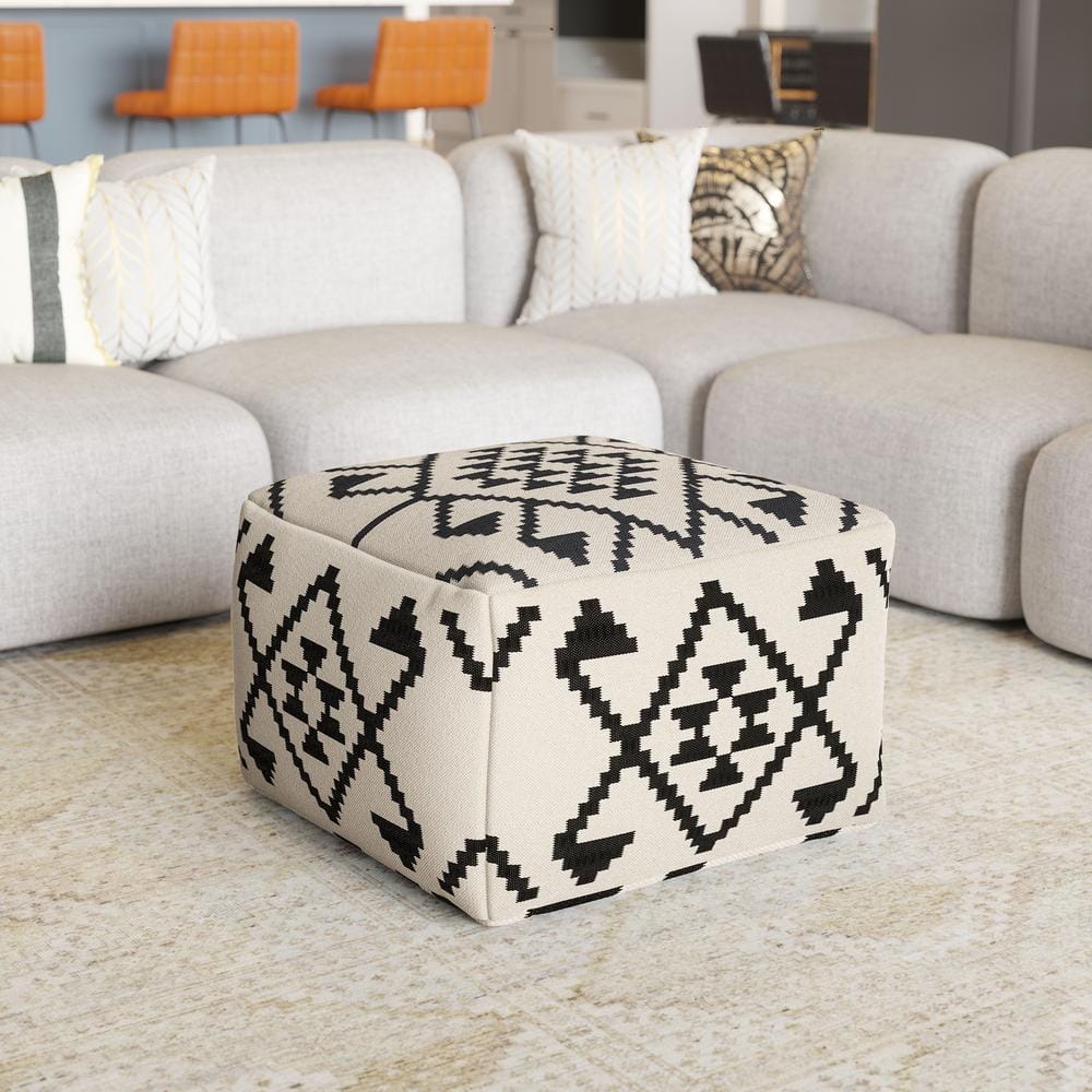 ZUO Lizardo Ottoman Cotton Beige and Black 109821 - The Home