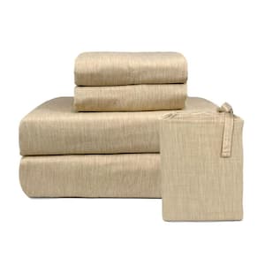 Melange Viscose from Bamboo Cotton Bed Sheet Set (4-pcs), King - Sand