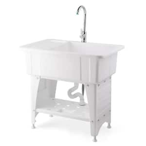 32.3 in. D x 22.4 in. W Freestanding Laundry/Utility Sink in White with Faucet