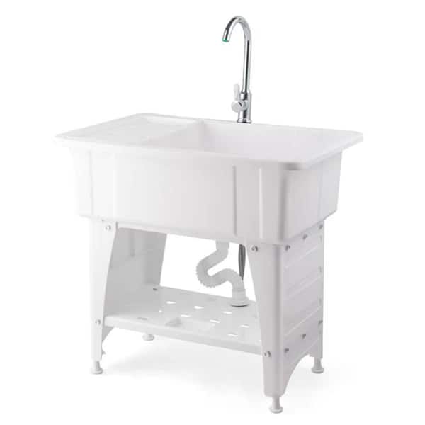 Karl home 32.3 in. D x 22.4 in. W Freestanding Laundry/Utility Sink in White with Faucet