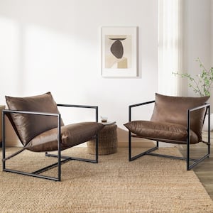 Aidan Cocoa Brown Faux Leather Sling Accent Arm Chair