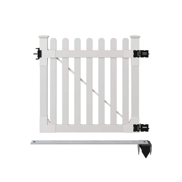 Premium 4 ft. x 4 ft. White Vinyl Picket Fence Gate w/ Hardware