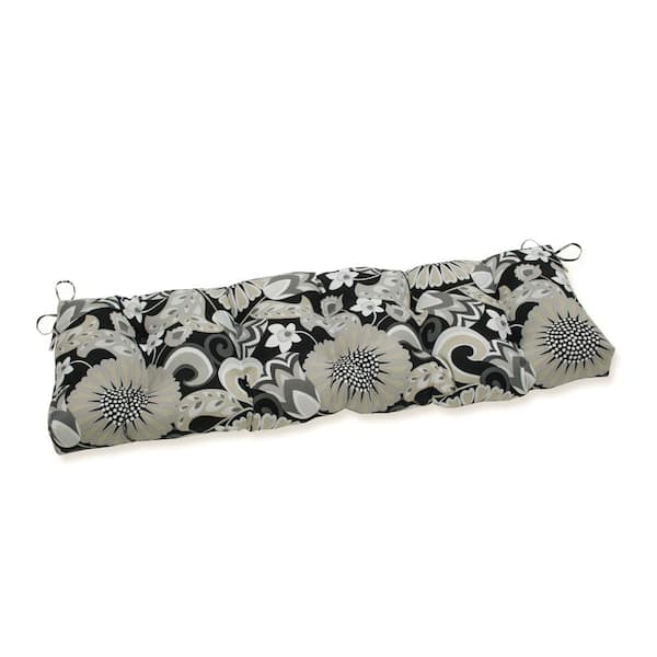 Pillow Perfect Floral Rectangular Outdoor Bench Cushion in Black