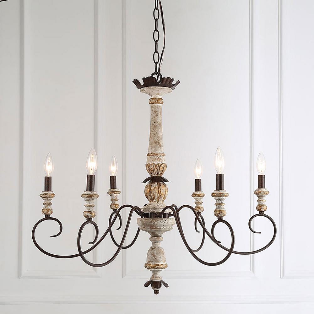 Rustic French Country 6-Light Distressed Wood Chandelier