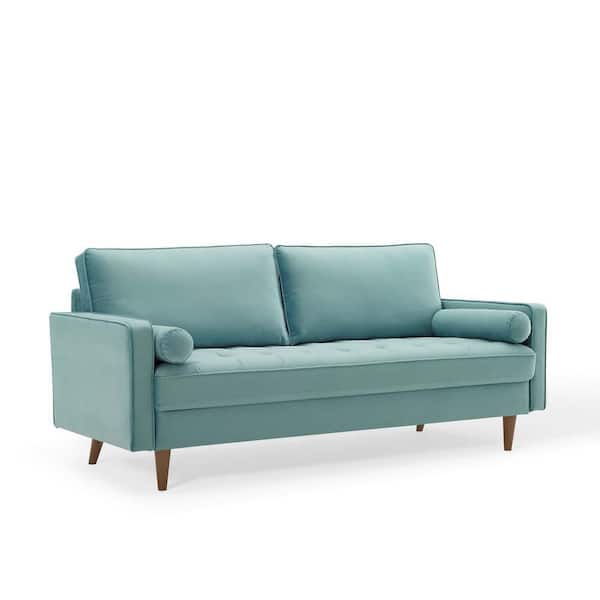 MODWAY Valour 73 in. Mint Velvet 4-Seater Tuxedo Sofa with Wood Legs