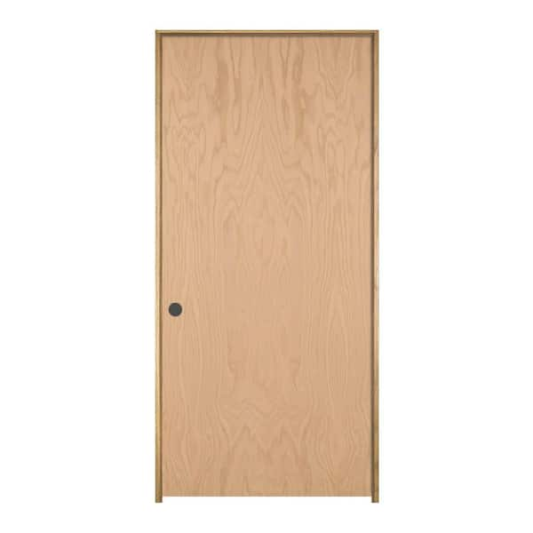 JELD-WEN 24 in. x 80 in. Oak Unfinished Right-Hand Flush Wood Single ...