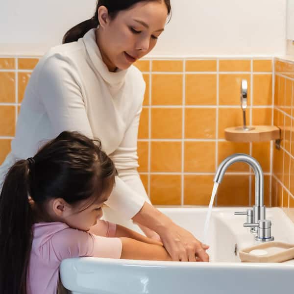 8 in. Widespread 2-Handle High Arc Bathroom Faucet with Drain Kit Included and All Mounting Hardware in Brushed Nickel