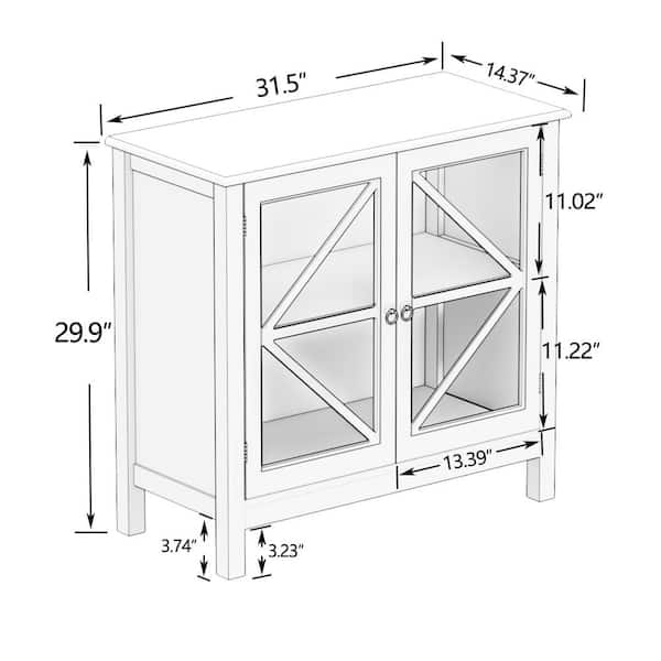 White Wood 31.5 in. W Display Cabinet with Tempered Glass Doors and 3-Color  LED Lights