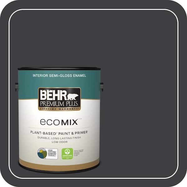 1 gal. #ECC-10-2 Jet Black Semi-Gloss Enamel EcoMix Plant-Based Interior Paint & Primer