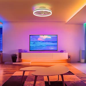 21 in. Smart Integrated LED Indoor RGB White Low Profile Flush Mount Ceiling Fan with Light with Remote Control App