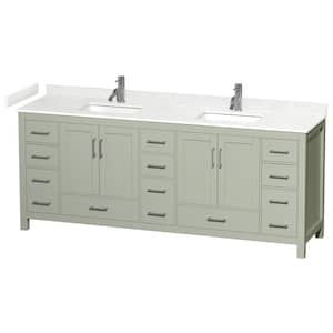 Sheffield 84 in. W x 22 in. D x 35 in . H Double Bath Vanity in Light Green with Carrara Cultured Marble Top