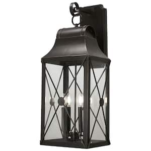 De Luz Oil Rubbed Bronze with Gold Highlights Outdoor Hardwired 12.5-in. Lantern Sconce with No Bulbs Included