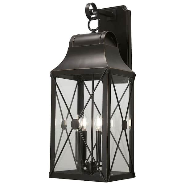 Minka Lavery De Luz Oil Rubbed Bronze with Gold Highlights Outdoor Hardwired 12.5-in. Lantern Sconce with No Bulbs Included