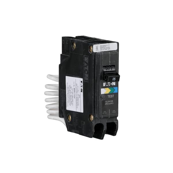 Eaton BRP115DF 15 Amp Single Pole Dual Function Circuit Breaker – AFCI/GFCI, Plug-On Neutral, 120/240V
