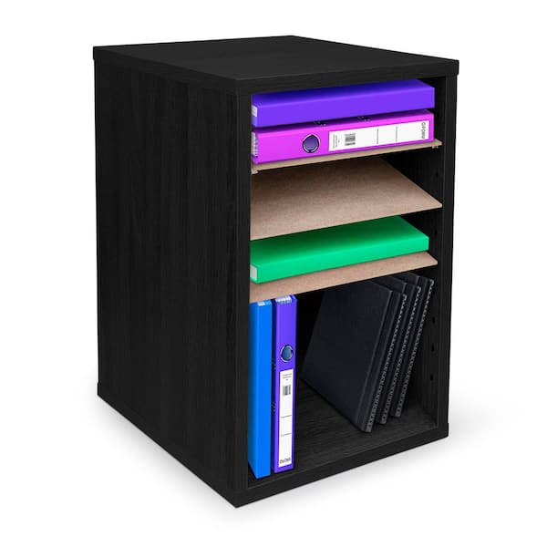 11-Compartment Wood Vertical Paper Sorter Literature File Organizer, Black