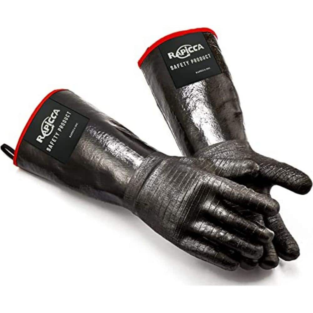 Black Extra Long Heat Resistant BBQ Gloves with Neoprene Coating