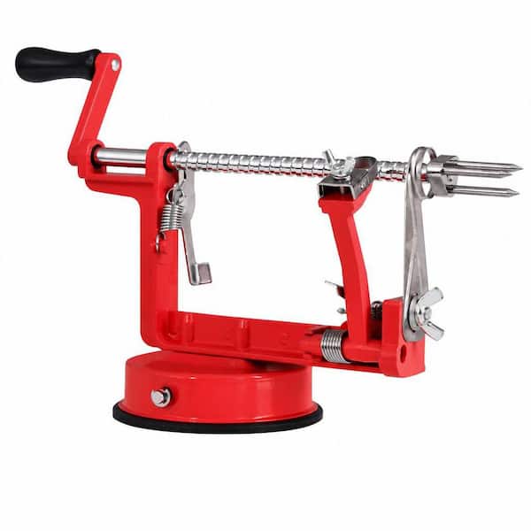Stainless Steel Heavy Duty Apple Peeler, 3 in 1 Multifunctional Fruit Slicer Corer with Suction Cup Base, Red