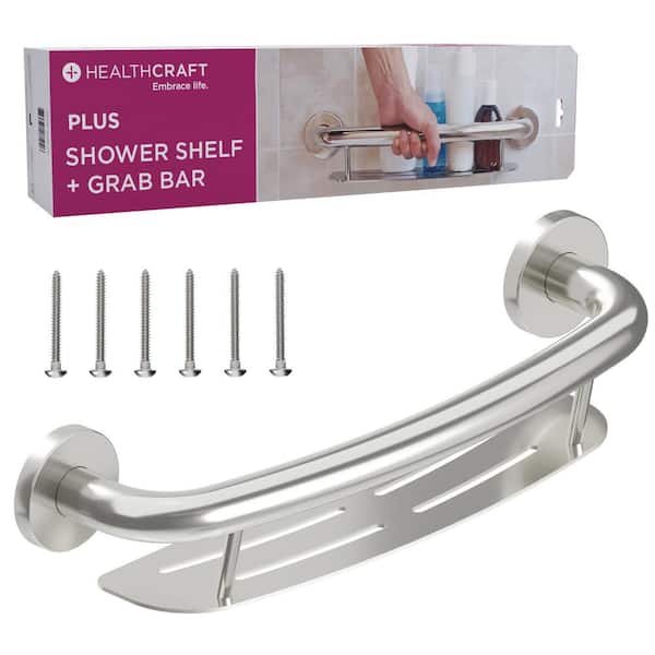 Plus, 16in. Concealed Screw Grab Bar And Shampoo Shelf, 2-In-1 Decorative Grab Bar ADA Compliant in Polished Chrome
