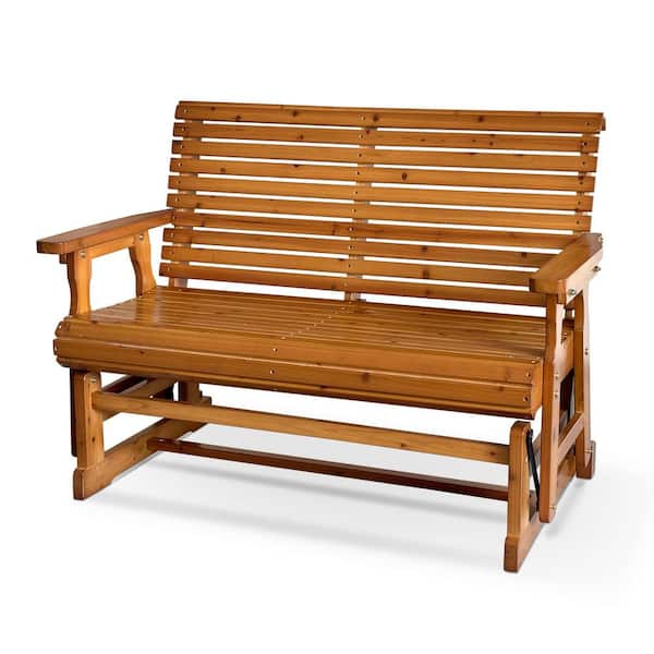 50.7 in. Fir Wood Patio Glider Bench, 2-Person, High Roll Back, Deep Contoured Seat and 800 lbs. Weight Capacity, Brown