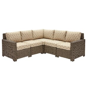 Laguna Point 5-Piece Brown Wicker Outdoor Patio Sectional Sofa Set with CushionGuard Toffee Trellis Tan Cushions